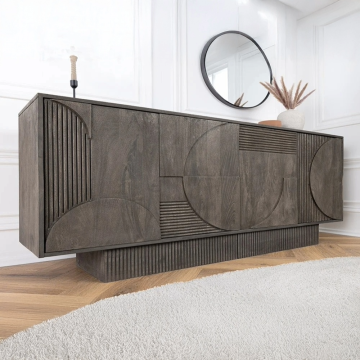 Massief Dressoir Art Deco 170cm Grijs Mangohout 3D front - 46801