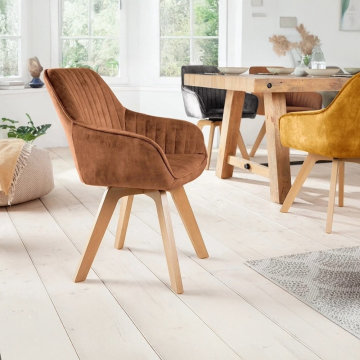 Draaibare Designstoel Livorno Roestbruin Fluweel Beukenhouten Poten met Armleuning - 46657