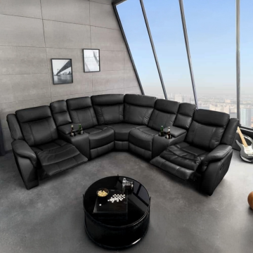 Exclusieve 5-Zits Bioscoopfauteuil Hollywood Zwarte Hoekbank met Bekerhouders en Opbergruimte - 47590