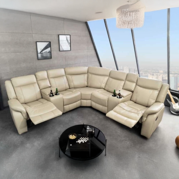 Exclusieve 5-Zits Bioscoopfauteuil Hollywood Beige Hoekbank met Bekerhouders en Opbergruimte - 47589