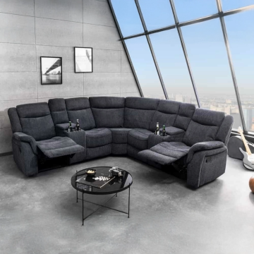 Exclusieve 5-Zits Bioscoopfauteuil Hollywood met Donkergrijze Gestructureerde Stof met Bekerhouder en Opbergruimte - 47588