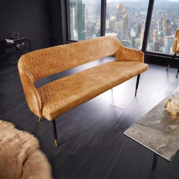 Bank 3-zits Paris Mosterdgeel 160cm Fluweel - 43681