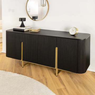 Massief Dressoir Gatsby 160cm Zwart Goud Mangohout Retro Handgemaakt - 46432