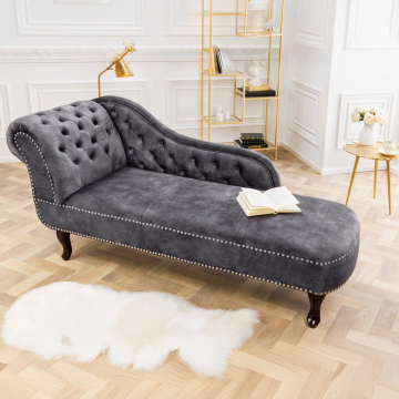 Chaise Longue Chesterfield Grijs 170cm Fluweel - 41253
