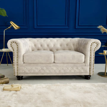 Bank 2-zits Chesterfield Champagne Fluweel - 42311
