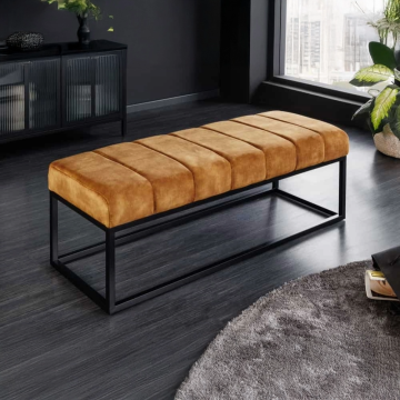 Design Bankje Petit Beaute 110cm Mosterdgeel Fluweel Zwart Metalen Onderstel - 44617