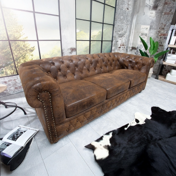 Bank 3-zits Chesterfield Antieke Look Bruin 205cm - 17382