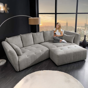 Bank Royal 295cm XL met Veren Kern en Afneembare Hoes Bouclé Grijs - 44542
