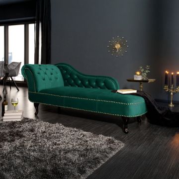 Chaise Longue Recamiere Chesterfield Smaragdgroen 170cm Fluweel - 39429