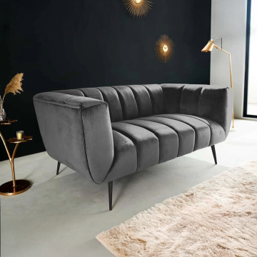 Bank Noblesse 165cm 2-zits Getextureerde Fluweelgrijs met Zwarte Poten - 45050