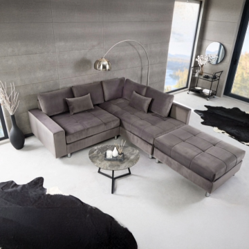 Hoekbank Kent Zilvergrijs 220cm Fluweel inclusief hocker - 40823