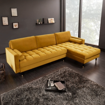 Hoekbank Cozy Velvet II Mosterdgeel 260cm Fluweel (Links + Rechts monteerbaar) - 40277