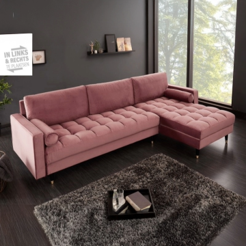 Hoekbank Cozy Velvet II Oudroze 260cm Fluweel (Links + Rechts monteerbaar) - 40276
