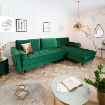 Hoekbank Cozy Velvet II Smaragdgroen 260cm Fluweel (Links + Rechts monteerbaar) - 40274