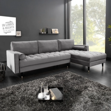 Hoekbank Cozy Velvet II Grijs 260cm Fluweel (Links + Rechts monteerbaar) - 40273
