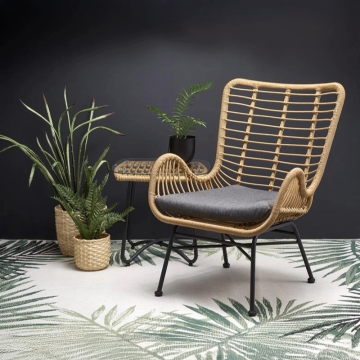 Fauteuil Ikaro Bruin Rotan Naturel met Grijs Zitkussen en Zwarte Poten