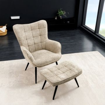 Moderne Fauteuil Scandinavia Beige Fluweel Zwart Metalen Poten Met Armleuningen - 44022