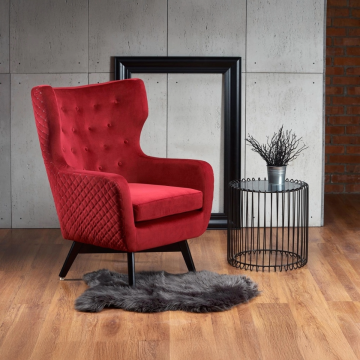 OorFauteuil Marvel Bordeaux Rood Fluweel Velvet met Zwarte poten