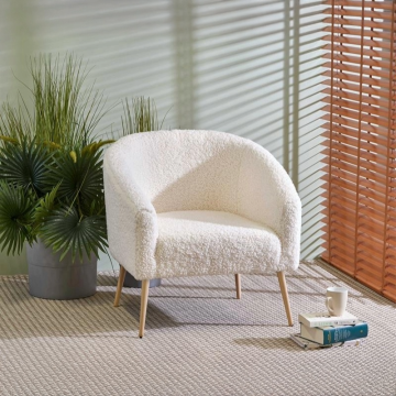 Fauteuil Grifon2 Room/Wit Bouclé Wol met Houten poten