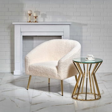 Fauteuil Grifon Room/Wit Bouclé Wol met Gouden poten