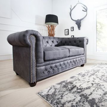 Chesterfield 2-Zitsbank 150cm Grijs Knoopstiksels Met Veerkern - 37390