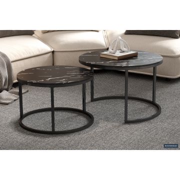 Salontafel 2-delige set Boston Rond Zwart 80x80cm Marmerlook - RD3055-2