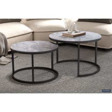 Salontafel 2-delige set Boston Rond Grijs 80x80cm Marmerlook - RD3055-3