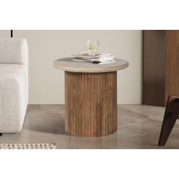 Bijzettafel Louis 50cm Mango Hout Met Beige Steen - RD3404