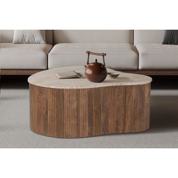 Salontafel Paul 83cm Mango Hout Met Beige Steen - RF3405