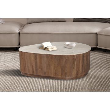 Salontafel Nalon 100cm Mango Hout Met Beige Steen - RF3406
