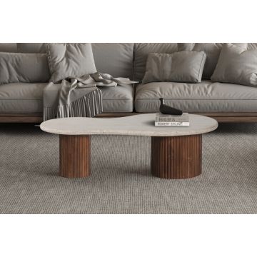 Salontafel Marlon 120cm Mango Hout Met Beige Steen - RD3407