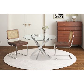 Ronde Eettafel Lasi 120cm Rond Glas Chrome Metaal Frame - RF50112