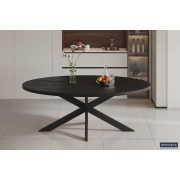 Ovale Eettafel met X poot Alexa Zwart 200cm Massief Mango Hout - RF51530-2