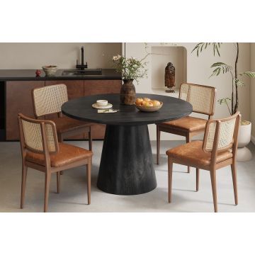 Ronde Eettafel Tommy 130cm Zwart Rond Mangohout - RF51555-2
