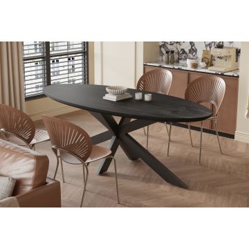 Ovale Eettafel Tommy 220x100cm Zwart Massief Mango Hout - RF51560-2
