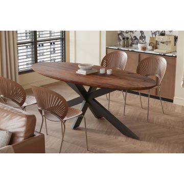 Ovale Eettafel Tommy 220x100cm Bruin Massief Mango Hout - RF51560-3