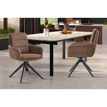 Draaibare Eetkamerstoel Lisold Bruin Stof Metaal Frame - RF9195-1