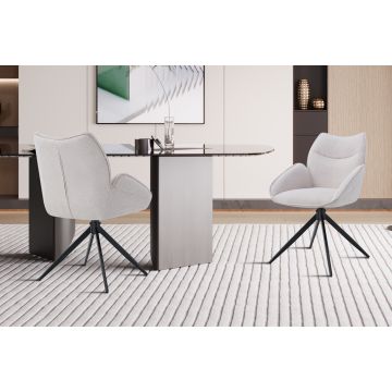 Draaibare Eetkamerstoel Mahi Beige Stof Met Armleuningen - RF9215-1