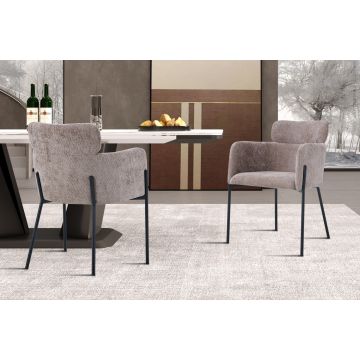 Moderne Eetkamerstoel Naomi Zand Bruin Stof Met Armleuningen - RF9220-2