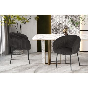 Moderne Eetkamerstoel Sevilla Grijs Corduroy Metaal Frame - RF9455-13
