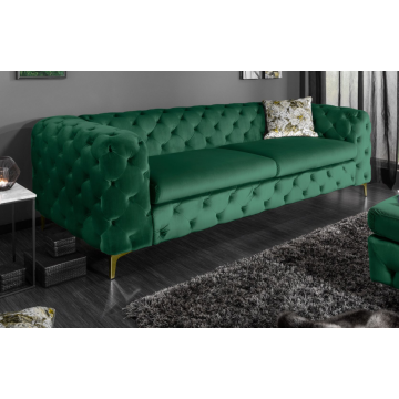 Chesterfield Bank 3-zits Modern Barock Smaragdgroen 240cm Fluweel met Gouden Metalen Poten - 6539312