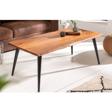 Massief Houten Salontafel Organic Living 110cm Acaciahout met Boomrand en Zwarte Poten - 6539661