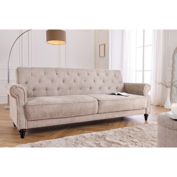 Chesterfield 3-Zitsbank Maison Belle Affaire 220cm Beige Bouclé met Slaapfunctie - 44236