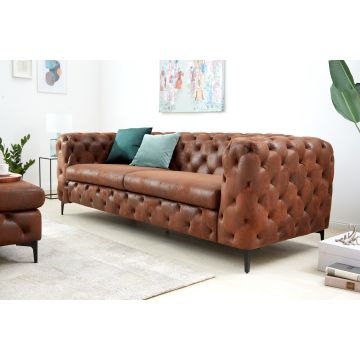 Chesterfield 3-Zitsbank Modern Baroque 235cm Antiekbruine Microvezel Binnenvering - 44396