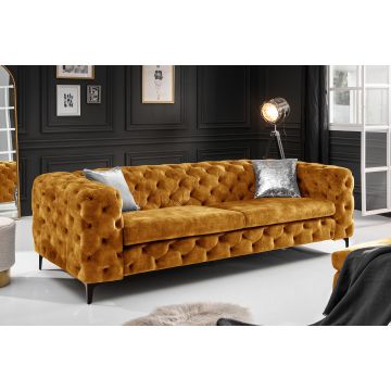 Chesterfield Sofa Modern Baroque 235cm Mosterdgeel Fluweel 3-Zitsbank mrt binnenvering - 44392