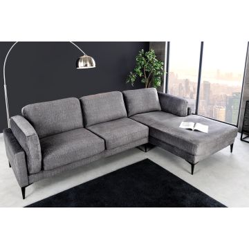 Designer Hoekbank Manhattan 295cm Donkergrijs Fluweel met Binnenvering 3 Zitplaatsen Metalen Poten - 44277