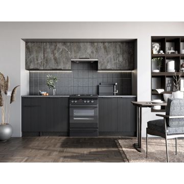 Keuken Tamara 240cm Marmer Grijs/Zwart Modern Compleet 