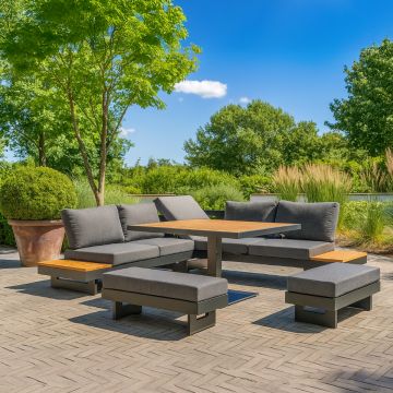 Loungeset Dining Toscane XXL de Luxe Verstelbare Tuinset Aluminium/Hout (incl. 2 bankjes) - 81950
