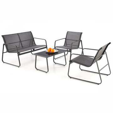 Moderne Aluminium Tuinset Conor Antraciet Bank, 2 fauteuils en salontafel