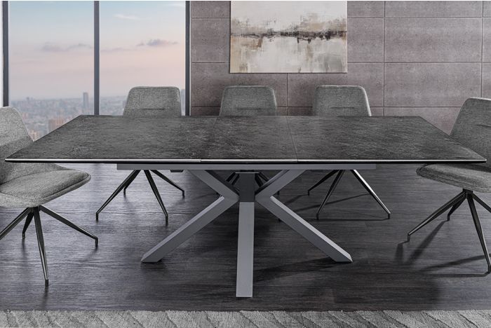 Uitschuifbare Eettafel Eternity Grafiet Grijs 160-200cm Keramiek met Zwart Metalen Onderstel